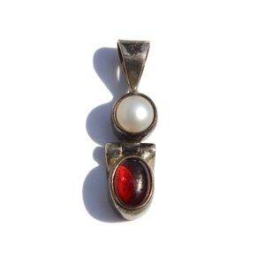 Vintage Acleoni Pearl & Garnet Sterling Pendant
